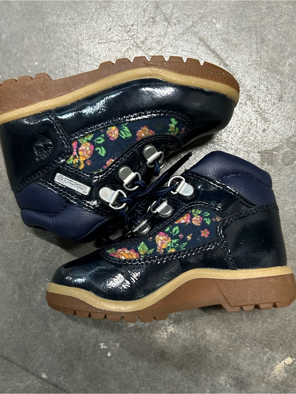Timberland Navy Floral Lace-Up Kids Boots